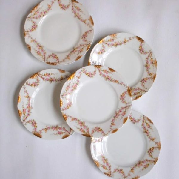 Limoges plates French Haviland Limoges dessert plate dining table set for table place setting 4 cottage style decor rose garlands gold gilt