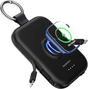 Wireless portable charger for kids' travel gear.
