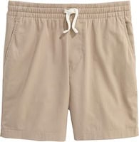 Beige boys' summer travel shorts with drawstring waist for vacation comfort.