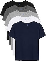 Set of boys' casual T-shirts in various colors for summer travel.