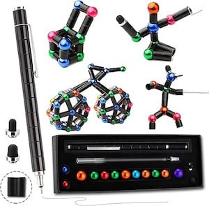 Travel science kit with molecular models and tools for kids.