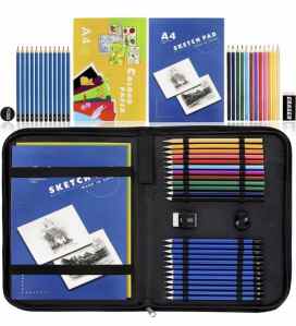 LUCYCAZ Drawing Kit - Art Supplies for Kids 9-12, Travel Drawing Set Includes Drawing Pad, Origami Paper, Sketch and Colored uPencils, Eraser and Sharpener. Sketch Kit for Kids, Teens and Adults