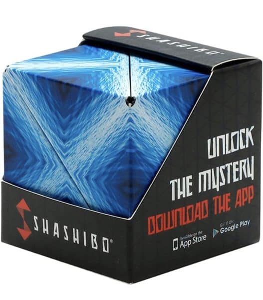 SHASHIBO Shape Shifting Box - Award-Winning, Patented Fidget Cube w/ 36 Rare Earth Magnets - Transforms Into Over 70 Shapes, I’m Gift Box, Download Fun in Motion Toys Mobile App (Blue Planet, 4 Pack)