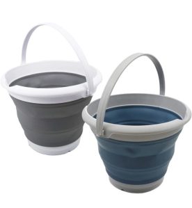 SAMMART 8.5L (2.2 Gallon) Collapsible Plastic Bucket - Foldable Round Tub - Portable Fishing Water Pail - Space Saving Outdoor Waterpot. Size 31cm Dia (Steel Blue & Grey, 2)
