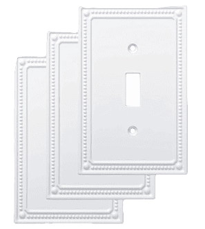 an image of white metal decorative beaded single gange toggle light switch cover