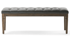 leather and wood tufted bench