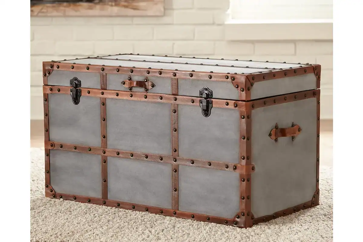 metal and leather trunk