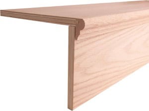 Close-up view of a wooden shelf with a smooth, rounded edge, showcasing its natural wood grain.