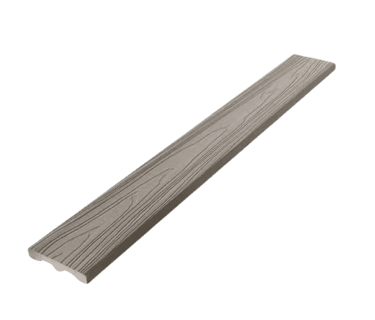 Gray composite decking by Fiberon, featuring a realistic wood-grained texture. The decking is part of the Veranda PE collection and is available in versatile colors like Timber Brown and Stone Gray. It is designed for durability and aesthetic appeal in outdoor living spaces.