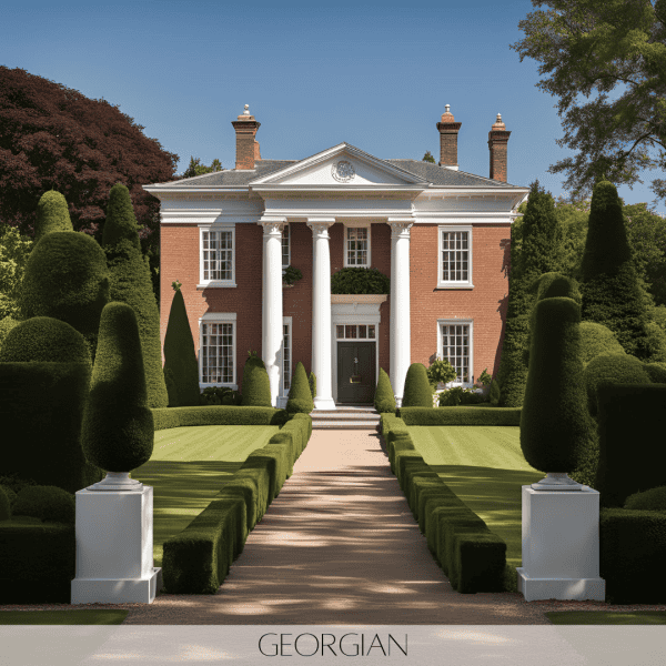 Elegant Georgian home with brick façade and formal symmetry.