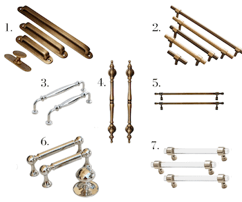 an image of bar pulls A popular choice for modern or contemporary spaces due to their sleek look. Pulls are more functional for larger drawers and are great for achieving a clean, modern look. Bar pulls are long, cylindrical handles, often minimalist in design. Typically made of metals like stainless steel, chrome, or matte black finishes.