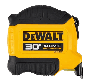 an image of dewalt atomic 30 ft measuring tape with fractional scale