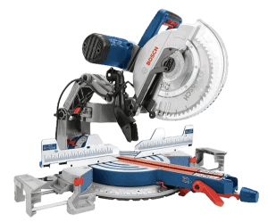 Bosch GCM12SD Miter Saw with Axial-Glide system, 15 Amp motor, 4,000 RPM, clear lower guard, easy bevel and miter adjustments, and compatibility with 12" blades.