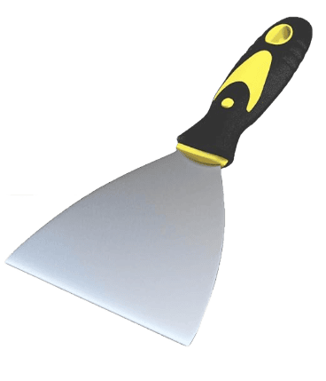 An image of a putty knife to apply floor leveling compound to apply of existing tiles before installing peel and stick tile