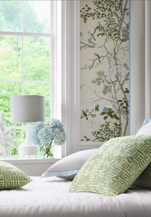 Thibaut Wallpaper - Katsura Double Roll 7 Colors Soft colors with branches, blossoms, and birds