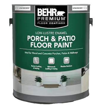 BEHR PREMIUM Porch and Patio Floor Paint Enamel exterior floor coating for concrete and wood stairs should be used for outdoor stair repair.