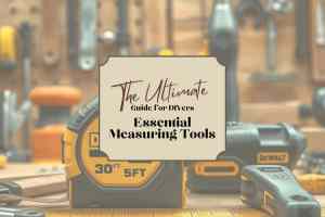 an image showcasing 4 essential measuring tools for DIY home renovation projects, including a tape measure, stud finder, rafter square, and box beam level, arranged neatly on a workbench. The tools are highlighted for their precision and durability, perfect for achieving professional-level results in DIY projects.