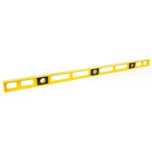 Yellow spirit level for accurate measurements in DIY woodworking and home improvement.