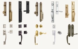 An assortment of various styles of handlesets, in different finishes and designs.