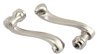 A pair of sleek, modern interior door handles with a polished silver finish.
