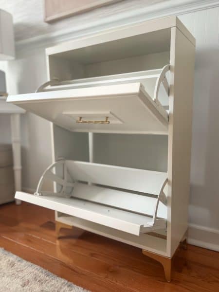 DIY Shoe Storage cabinet with doors open and empty