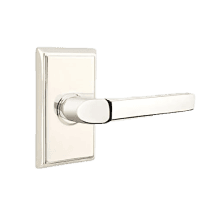 Slim Emtek Milano interior door lever in nickel finish.