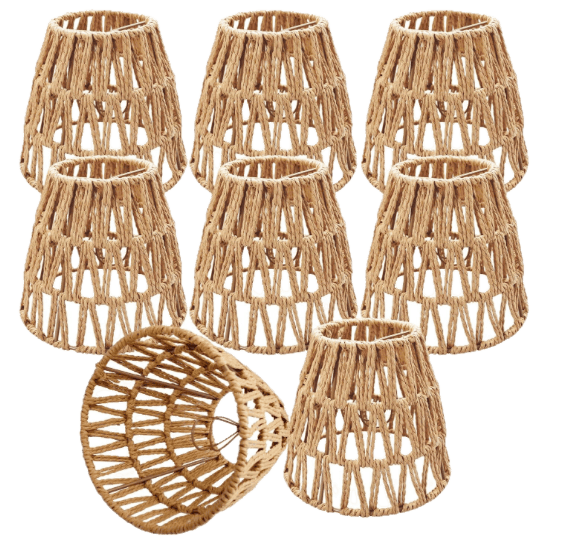 8 piece set of small rattan bell lamp shades