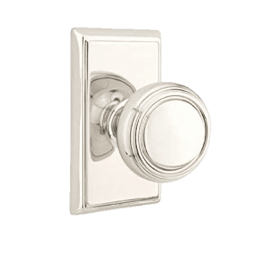 Classic round Emtek Norwich interior door knob in a polish nickel finish.