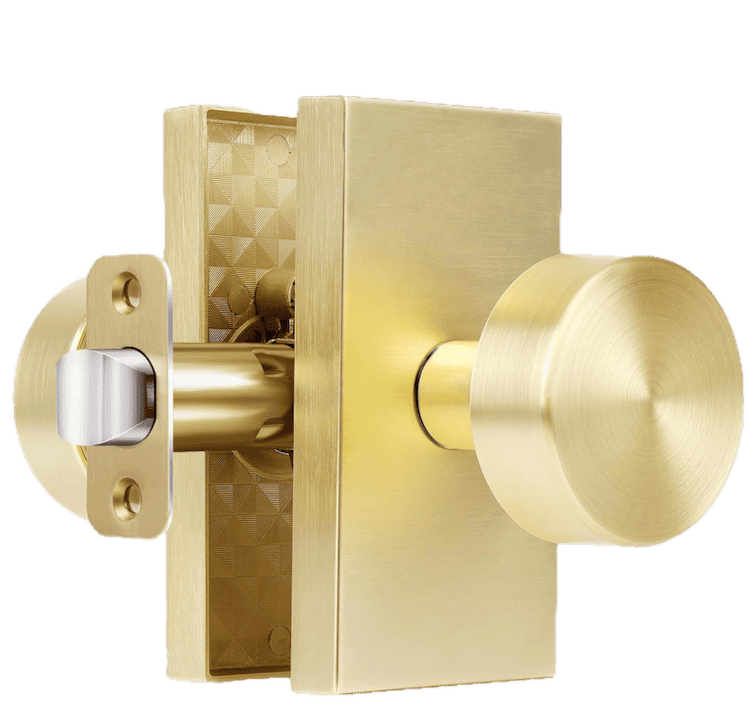 Satin brass modern interior door knob dupe similar to the Emtek Modern knob.