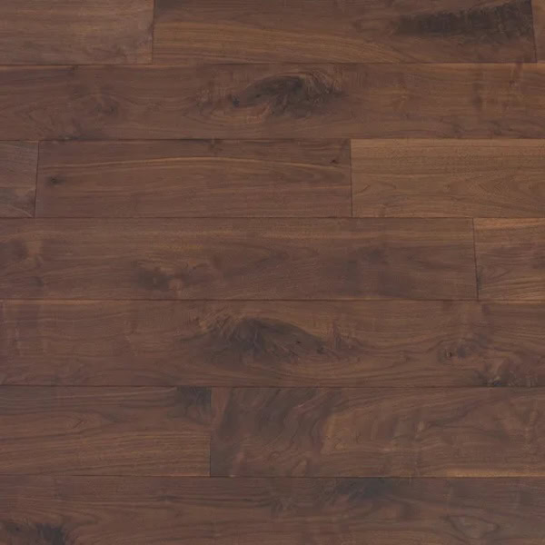 Walnut Natural hardwood flooring sample from Nydree Flooring, 9x8 inch board showing warm brown grain pattern.