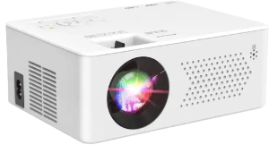 Compact Mini Bluetooth projector that supports Full HD 1080P, designed for portable outdoor movie experiences. Compatible with iOS, Android, Windows, and works with TV sticks, HDMI, smartphones, PS4, and USB devices. Includes a remote control.