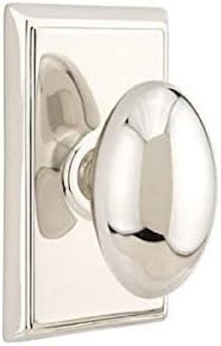 polished nickel egg doorknob with rectangular backplate