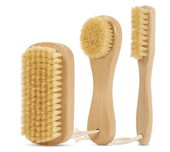 3-Piece Wooden Laundry Brush for Stains on Clothes - Gentle Boar Bristle
