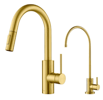 Image of two brass kitchen faucets with different finishes.