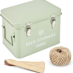 seed storage box for organizing seed packets for gardening and planting