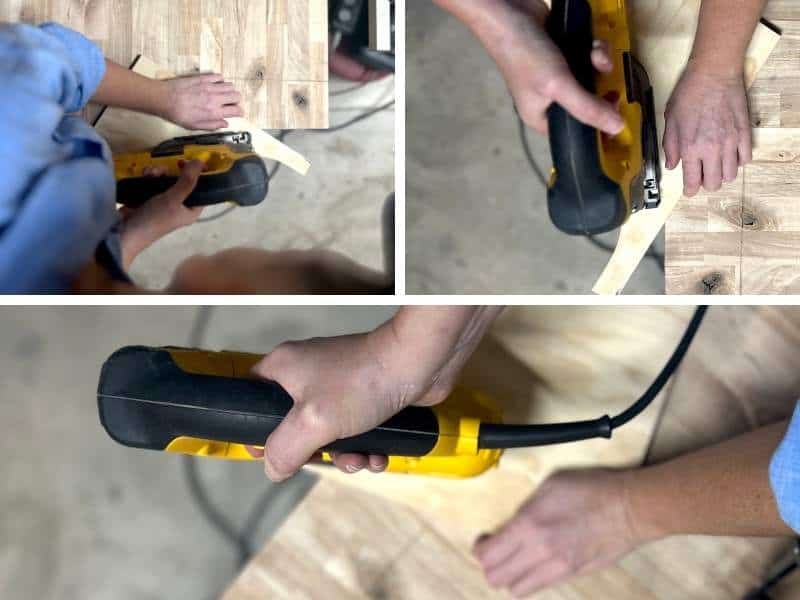 Using a jigsaw to cut curved decorative shelf bracket from wood