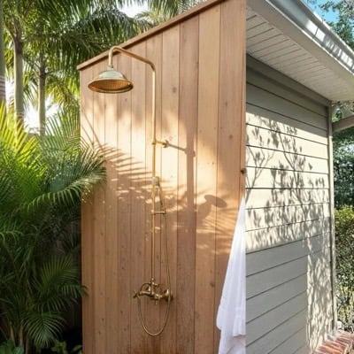 Unlacquered Brass Outdoor Shower With HandHeld