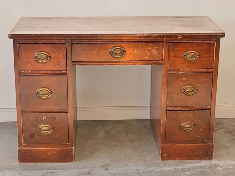 Wood desk before refinishing
